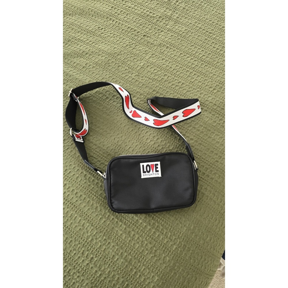 Brighton LOVE Crossbody Bag Black Nylon Heart Strap Small Camera Bag Purse